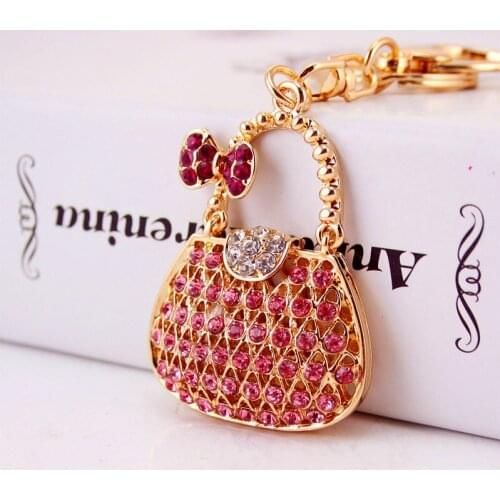 Creative cute rhinestone ladies handbag modeling keychain bag accessories keychain metal pendant small gift giveaway key chain