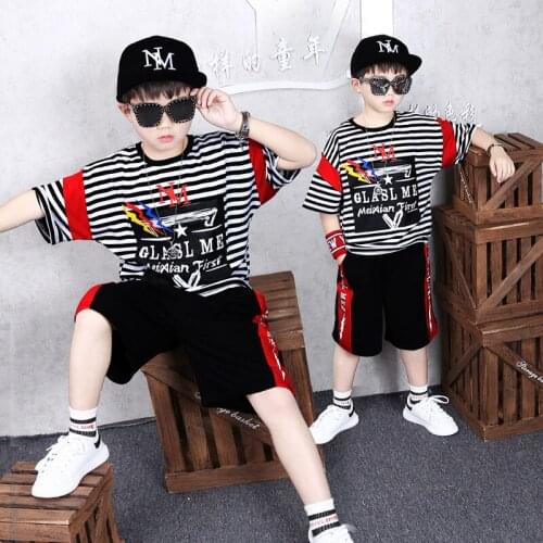 Boys Summer Wear Suits The New 2019 Childrens Wear Short-sleeved Summer Stripes Cuhk Childrens Eight Children Sports Clothes