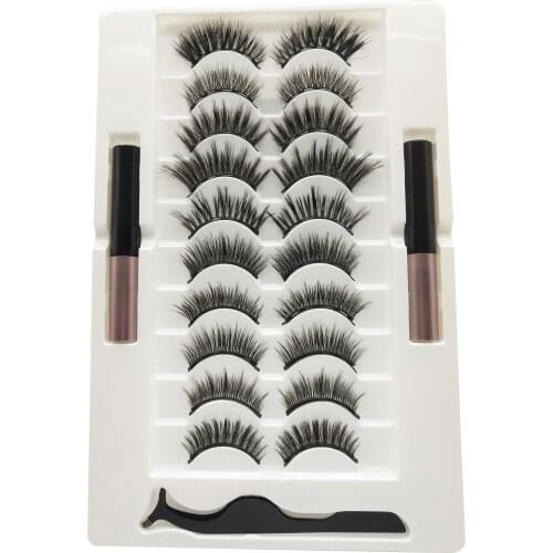 AINIFLY Magnetic Eyelashes Pre-made Curling Fan Eyelashes Thick and Long Eyelashes 10 Pairs of Mixed False Eyelashes Makeup Tool