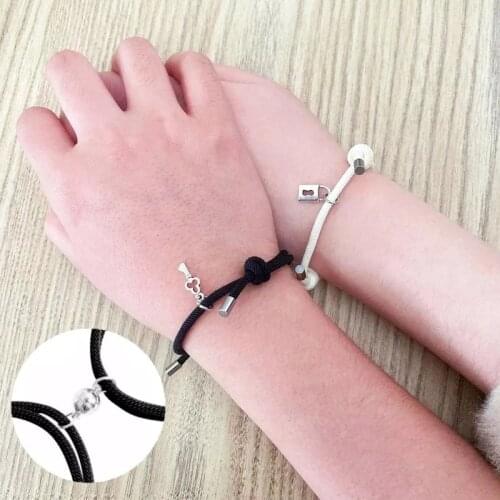 2021 2pcs/pair magnet couple key bracelet adjustable black red rope bracelet pairing best friend couple gift charm bracelet