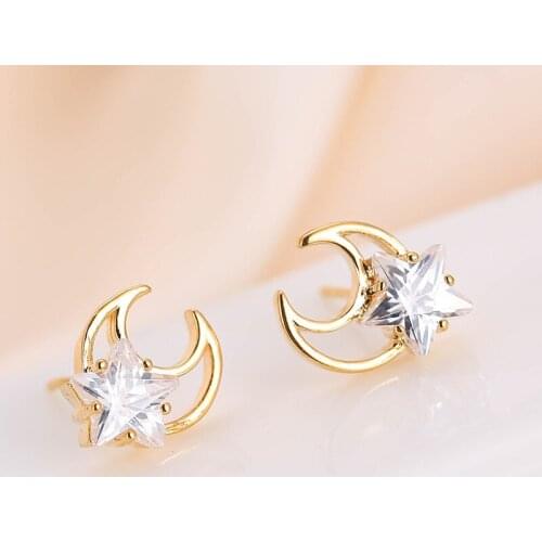 DE358 Fashion Street Snap Elegant Delicacy Moon Zircon Earring Gift Party Banquet WOMENS Jewelry Earrings