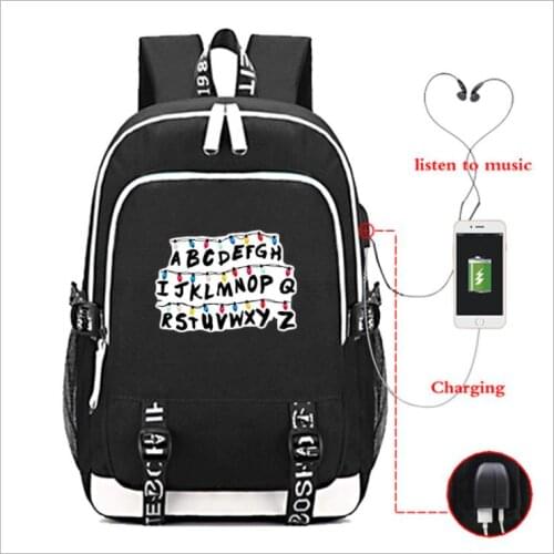 Fashion Backpack Multifunction USB Charging Stranger Things Travel Canvas Student Backpack For Teenagers Boys Girls School Bag