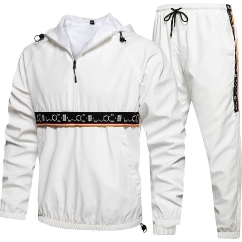 Mens Hooded Sweatshirt Suit Patchwork Hooded Sports Sportswear With Drawstring Pencil Trousers Casual Trendy Cardigan Suit