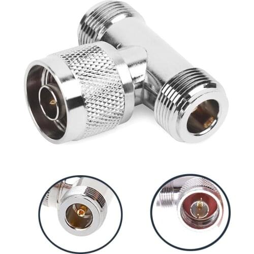 N 3 Way Coax Splitter Adapter Socket T-Type N Male Jack To 2 Dual N Female Plug Nickel Plated Brass RF Coaxial Adapters