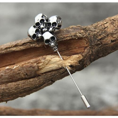 Original designer male accessory for overcoat suit vest chic stainless steel skull brooch necktie pin free shipping