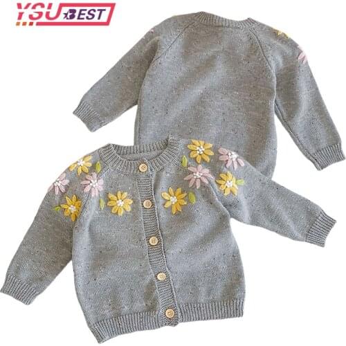 Autumn Winter New Baby Knitted Coats 0-3Y Baby Kids Girls Hand Embroidery Coats Kids Sweet Knitted Coat Toddler Winter Clothes