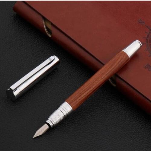 Luxury Quality 225 Fountain Pen Wood Stainless Steel Design 0.7mm Nib Stationery Office School Supplies Ink Pens