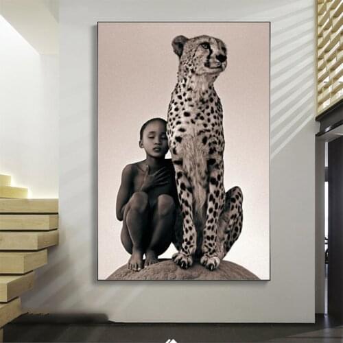 Nature African Animals Canvas Painting Cheetah and child Posters and Prints Wall Art Picture for Living Room Home Decor Cuadros