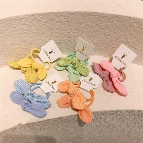 New Baby Plaid Fabric Hair Ties Girl Cute Solid Color Rabbit Ears Rubber Band Head Rope for Children Fashion Hair Accessories
