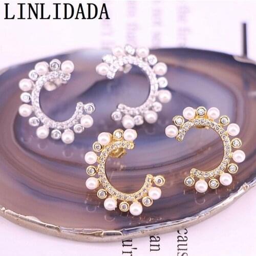 5Pair New style cz pearl bead earring,beautiful cubic zirconia stud earring ,fashion cz earring jewelry