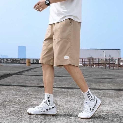 Korean Fashion Summer Shorts Loose Fit Drawstring Shorts Men Casual Wear Wide Cuff Shorts Solid Color Pure Cotton Breathable