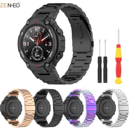 ZENHEO Metal Band Replacement Straps For Huami Amazfit T-Rex / T-Rex Pro Smart Watch Bracelet Stainless Steel Wrist Strap