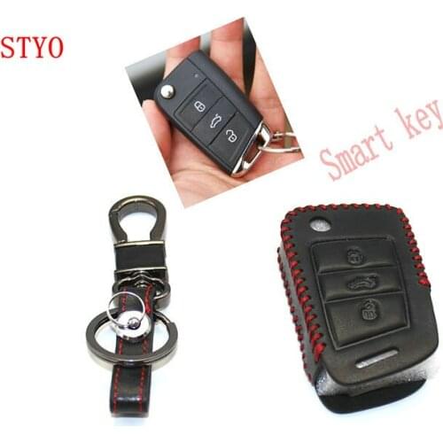 STYO for TIGUAN 2017 Smart Key wallet genuine leather key cover leather key cases
