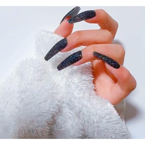 Super Long Black Flash Nail Piece -shaped Glitter Powder Nail Piece Sliver Glitter Nail Piece 24 False Nails MZY01