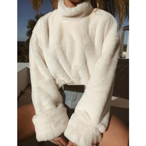 2018 Autumn Winter Women Sweatshirt Warm Tutleneck Hoodies Casual Long Sleeve Thick Pullover Solid Soft Loose Sweatshirts Female