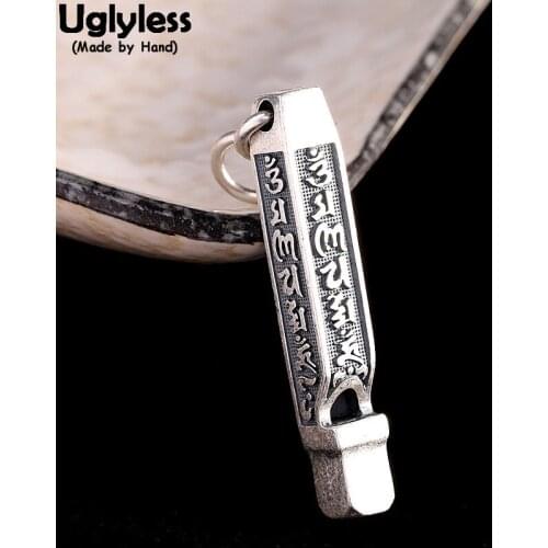Uglyless Real 990 Full Silver Whistle Pendants for Men Buddhistic Mantra Neckalces NO Chain Thai Silver Square Religious Jewelry