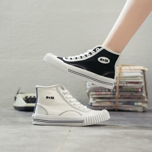 Vulcanize Shoes Women Canvas Trendy Flat Korean Footwear Womens Simple All-match Breathable High Top Shoe U12-34