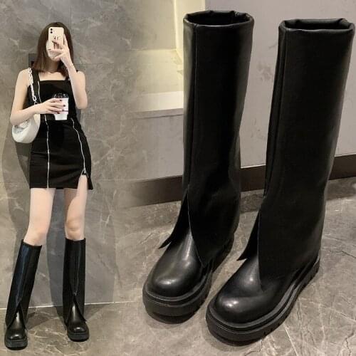 High-top Fashion Boots women Autumn Fashion Korean Long Leather Bottes Short-leg Casual Platform boots Martin Botas women shoes