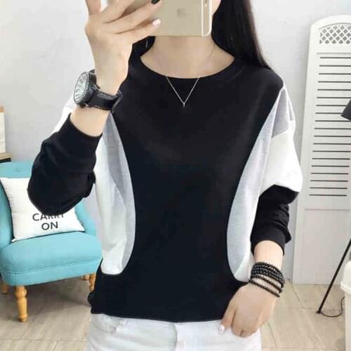 Tee Shirt Femme Female Korean Fashion Patchwork Loose 2021 Autumn Tops Woman Tshirts Long Sleeve Casual T Shirt Camiseta Mujer