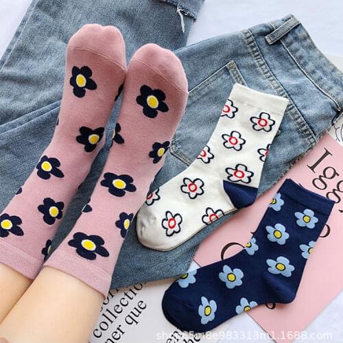 Women Socks Korea Style Flower Pattern Print Socks Ankle Short Socks Harajuku Cute Socks Cotton Funny Sock For Girls Streetwear