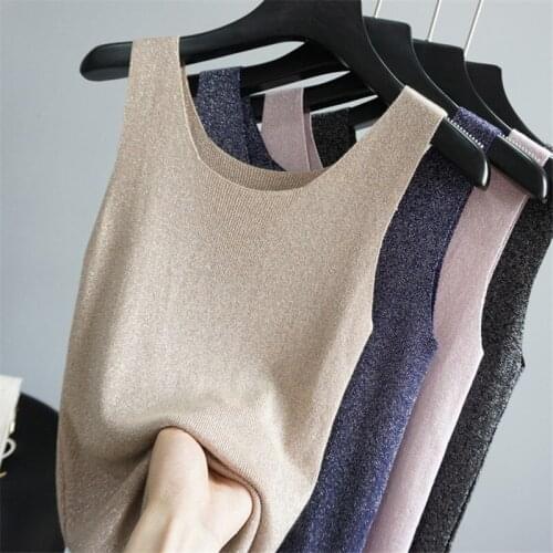 2019 Solid Hot Sale Tank Summer New Style Elastic Thin Silky Handfeel Knitted Vest Sleeveless crop Tops underwear women PZ1404