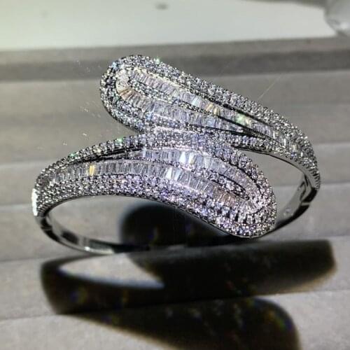 2020 Hot Sale Sparkling Shinning Luxury Jewelry 925 Sterling Silver Princess Cut White 5A CZ Zircon Women Bridal Bangle Gift