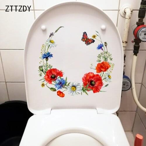 ZTTZDY 23.5CM×22CM Flower Butterfly Ring Art Wall Sticker Bathroom Toilet Decoration Home Accessories T2-0769