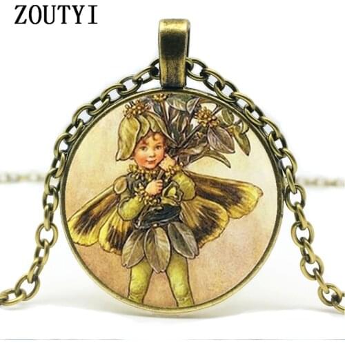 2018/fashion elf logo glass pendant necklace fairy picture round handmade vintage necklace