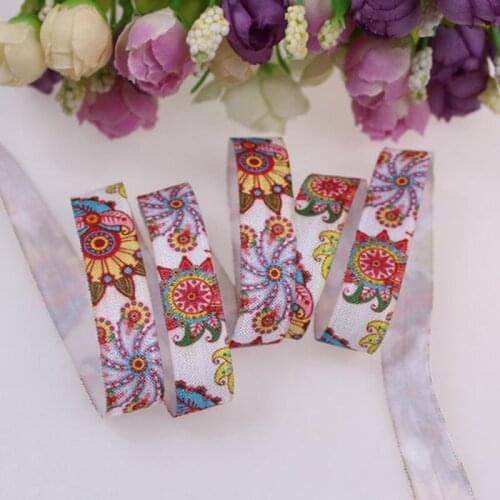 5/8" new pattern Paisley heat transfer printed fold over elastic foes ribbon for garment accessories, 100yards/lot