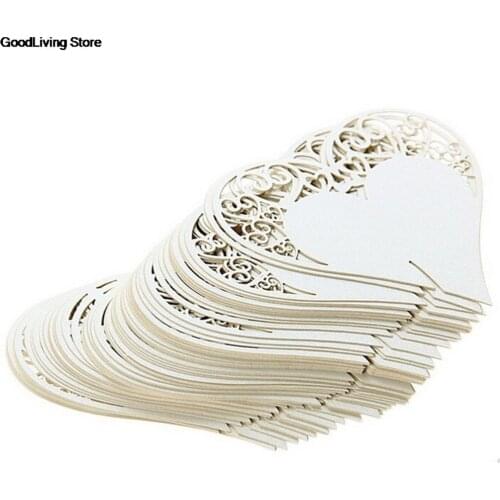 50pcs/set Wedding Table Decoration Place Cards Laser Cut Heart Floral Wine Glass Place Cards For Wedding Party Decoration