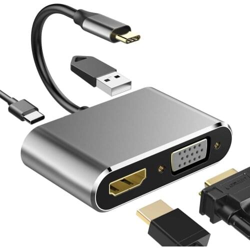 4 in 1 Type C To HDMI VGA Adapter 4K Type C USB-C HUB Video Converters Adaptor for Macbook USB 3.0 Docking Station