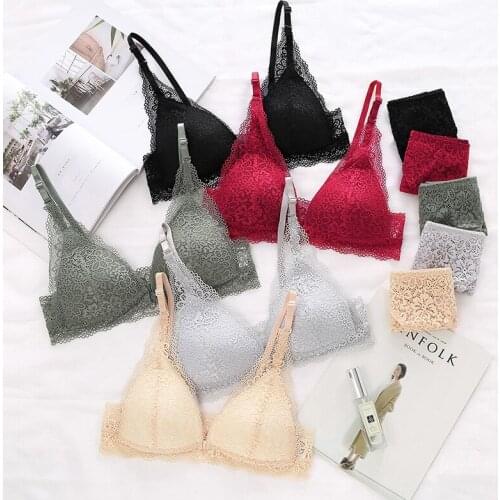 Front Closure Bra & Panty Sexy Lenceria Set Lace Bralette Push Up Underwear Women Briefs Wireless Lingerie Feminina Langerie