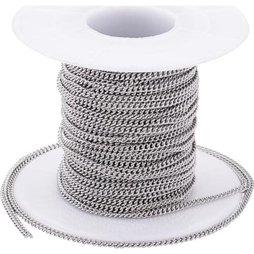 2.4x1.9x0.5mm 304 Stainless Steel Unwelded Curb Chain Metal Jewelry Findings Curb Chains,Stainless Steel Color; about 10m/roll