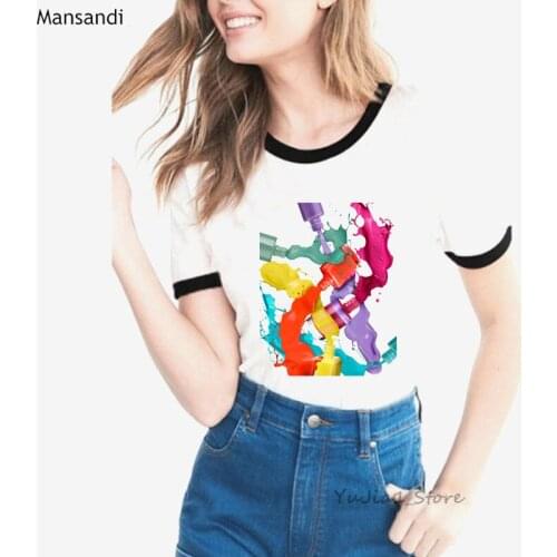 Harajuku kawaii clothes nail polish t shirt women watercolor print tshirt femme tumblr tops tee shirt femme streetwear t-shirt