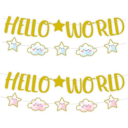 Hello Word Banner Birthday Party Decoration Bronzing Letters Star Cloud Shape Baby Shower Background Decor Children Room Decor