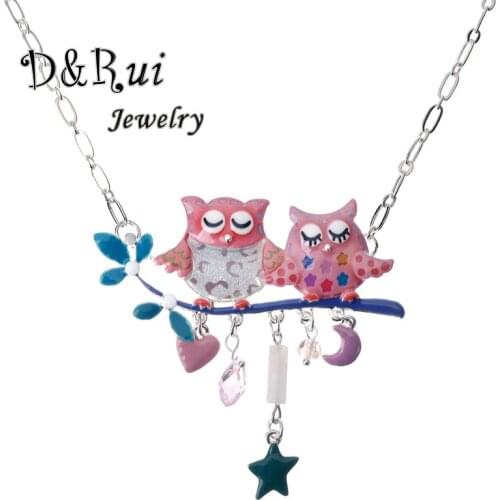 Classic Enamel Owl Necklace Women 2019 Cute Alloy Moon Star Link Chain Necklaces Statement Pendant Womens Jewellery For Lovers