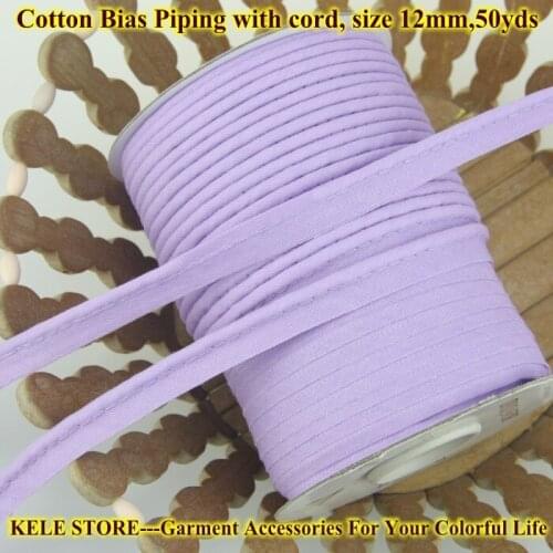 Free shipping--100% Cotton Bias Piping, Piping tape,bias Tape with cord,size:12mm, 50y,for bed linings light purple