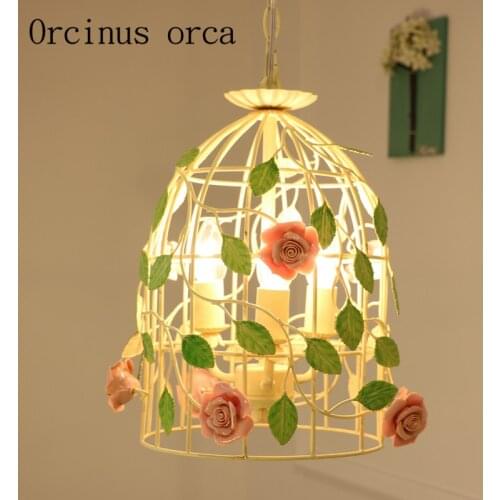 New iron cage chandelier living room restaurant chandelier Korean style creative flowers and chandeliers free shipping