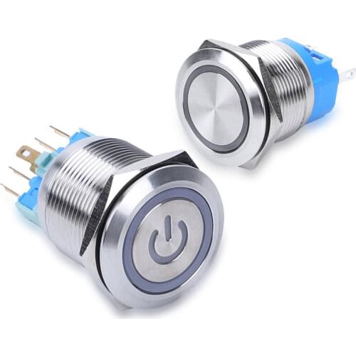22mm metal push button switch power button LED light Waterproof Flat circular self-lock self-reset button 3v 12v 24v 110v 220v