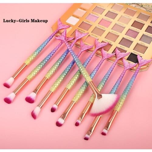 Lucky-Girls 7/10 Pcs Mermaid Look Makeup Brush Set For Face Make Up Tools Women Beauty Professional Eye shadow Foundation Blush