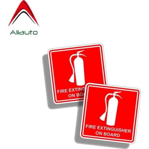 Aliauto 2 X Warning Car Sticker Creative Fire Extinguisher on Board Decal Accessories PVC for Toyota Rav4 Accent Jeep,10cm*10cm