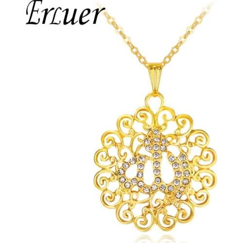 New Trendy Allah Muslim Islamic Collares Mujer 2015 Flower Necklace Best Friend Gift Bigiotteria Cristallo Necklaces & Pendants