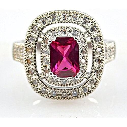 Charm Female Jewelry Ring Red CZ Crystal Silver Color Hollow-out Rings For Women Wedding Anniversary Jewelry Gifts Accessories