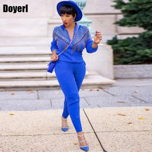 Autumn Womens Tracksuit Set Woman 2 Pieces Pants Sports Suit Sweatsuit Tassel Bead Sweatshirt and Sweatpants Women Sets Winter