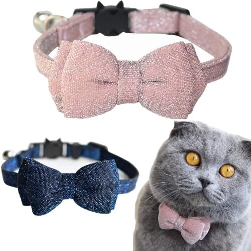 Cat Collar Breakaway with Bell and Bow Tie Basis Solid Color Shiny Kitten Collars Safety Adjustable for Kitty Pets Puppy
