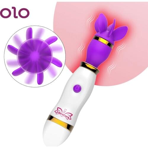 OLO AV Stick Nipple Clitoris Stimulator 12 Speed 360 Degree Rotation Tongue Licking Vibrator Female Masturbator
