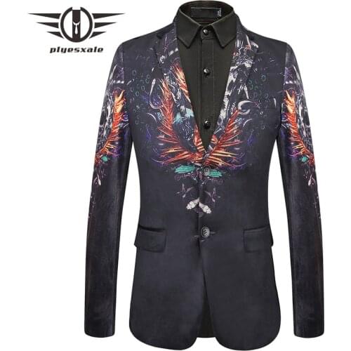Plyesxale Hot Blazers For Men New Autumn High Quality Mens Slim Fit Blazer Tiger Printed Blazer Hombre Casual Suit Jacket Q443
