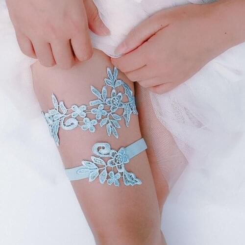 2pcs Blue Handmade Wedding Bridal Lace Garter Wedding Party Supply for Garter Toss Wedding Bride Gift Supply