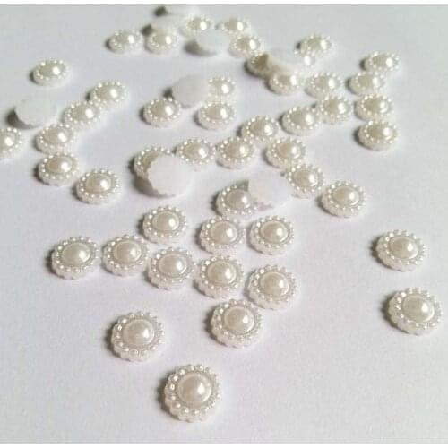 150pcs/lot Flower Flat Back Half Round Imitation Pearl Beads 9mm Cameo Cabochon Beads Diy Jewelry Finding Making