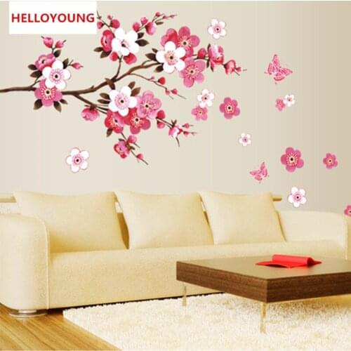QT-0052 DIY Wall Sticker Butterflies Love The Peach Blossom Wallpapers Mural Waterproof Wall Stickers Home Decor Removable